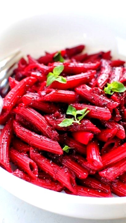 Penne Pasta In A Roasted Beet Sauce.