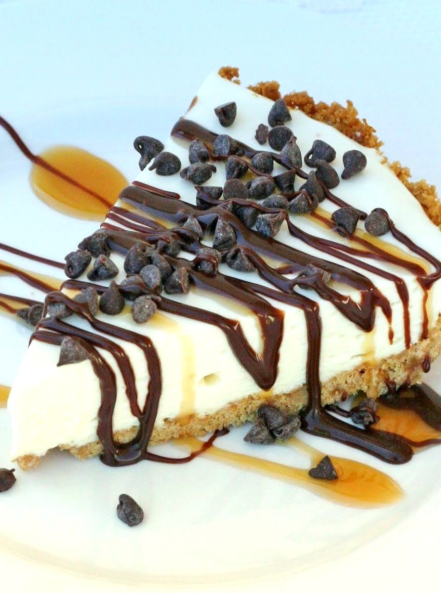 Cream Cheese Pie with Chocolate and Caramel Drizzle