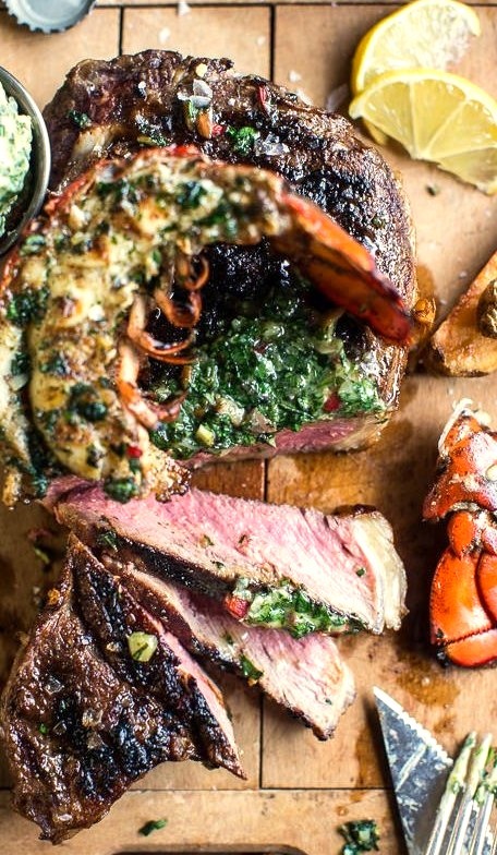 Steak and Lobster with Spicy Chimichurriwith recipe (link)